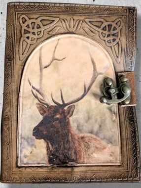 NWOT Brown Leather Embossed Notebook with Stag Head Design